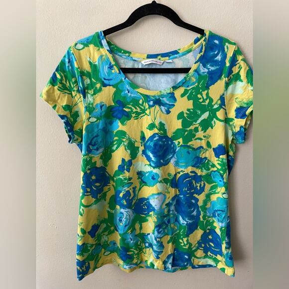 Isaac Mizrahi Live Women's Short Sleeve Floral Tops Size L - Picture 1 of 5